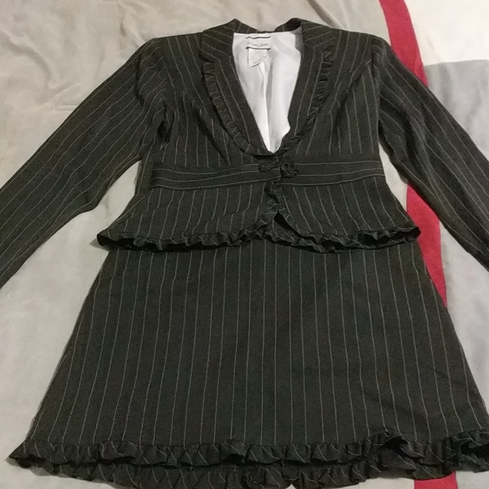 Black and white pin strip skirt suit